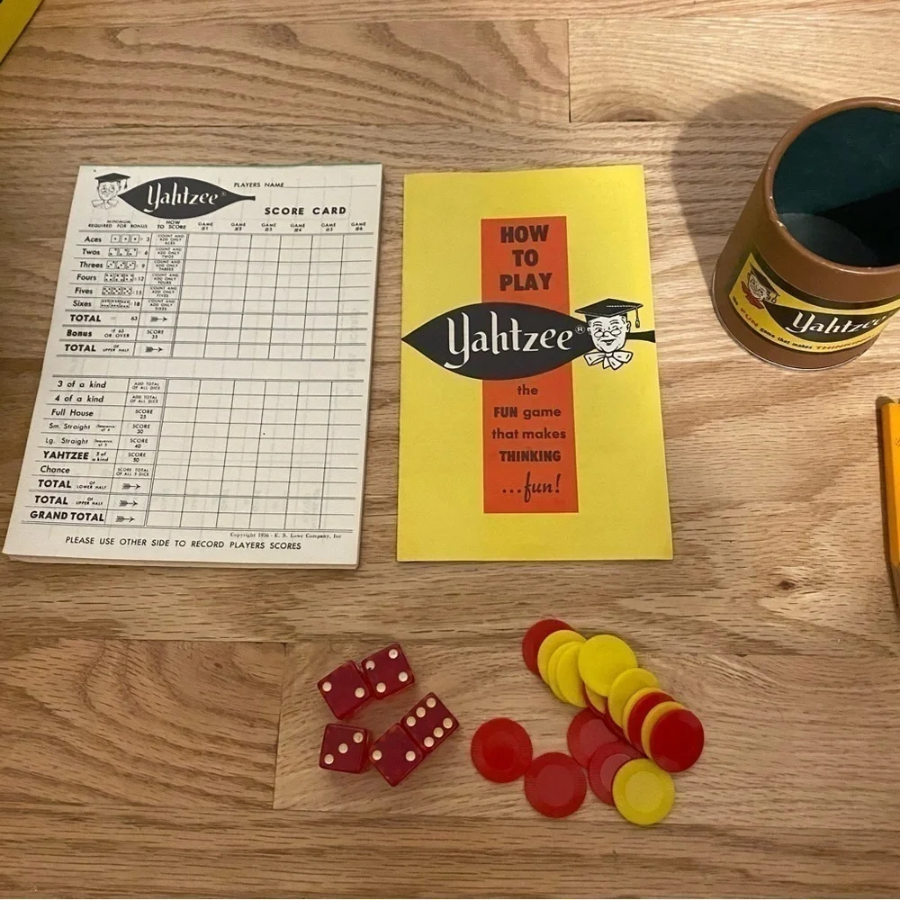 Vintage Yahtzee 1956 Dice Board Game Blue Yellow